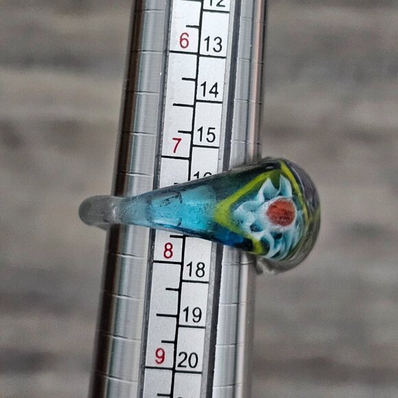 Murano Glass Italian Mosaic Multicolored Millefiori Floral Ring 7.5 - Picture 7 of 8